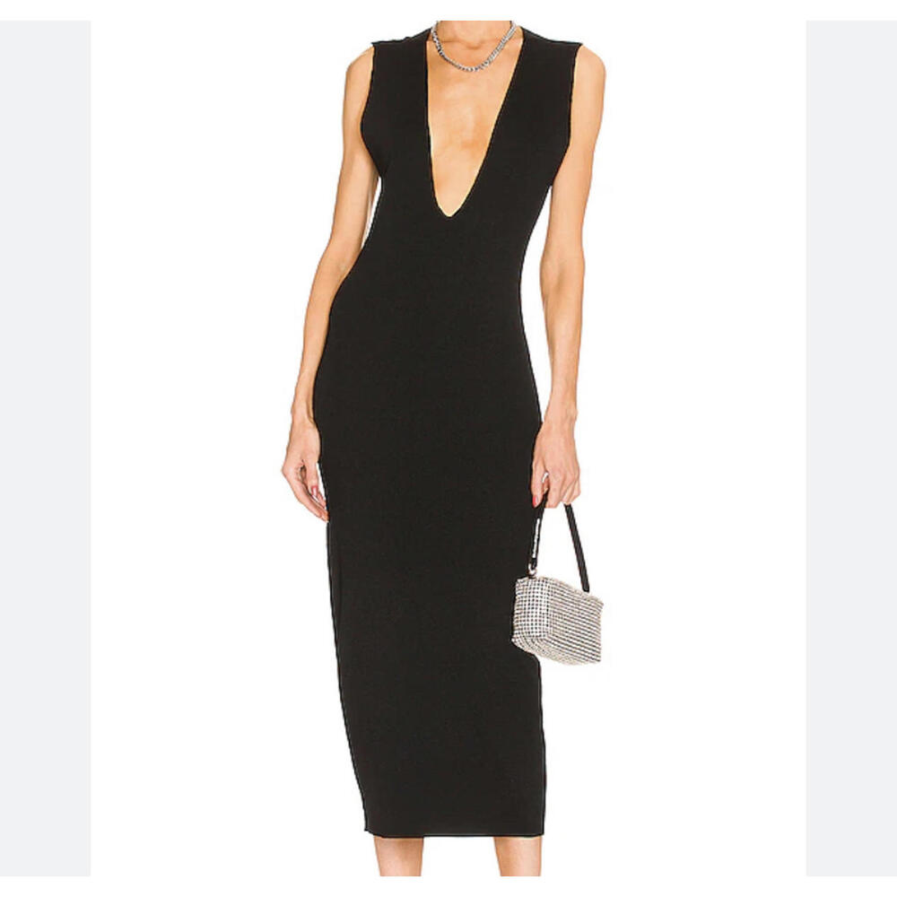 GAUGE81 Casar black ribbed v neck midi dress sz S - Picture 1 of 7